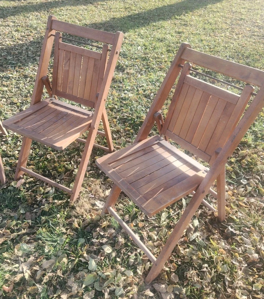 Classic/Vintage Wood Folding Chairs Antique Folding Chairs (3) - Image 2 of 4