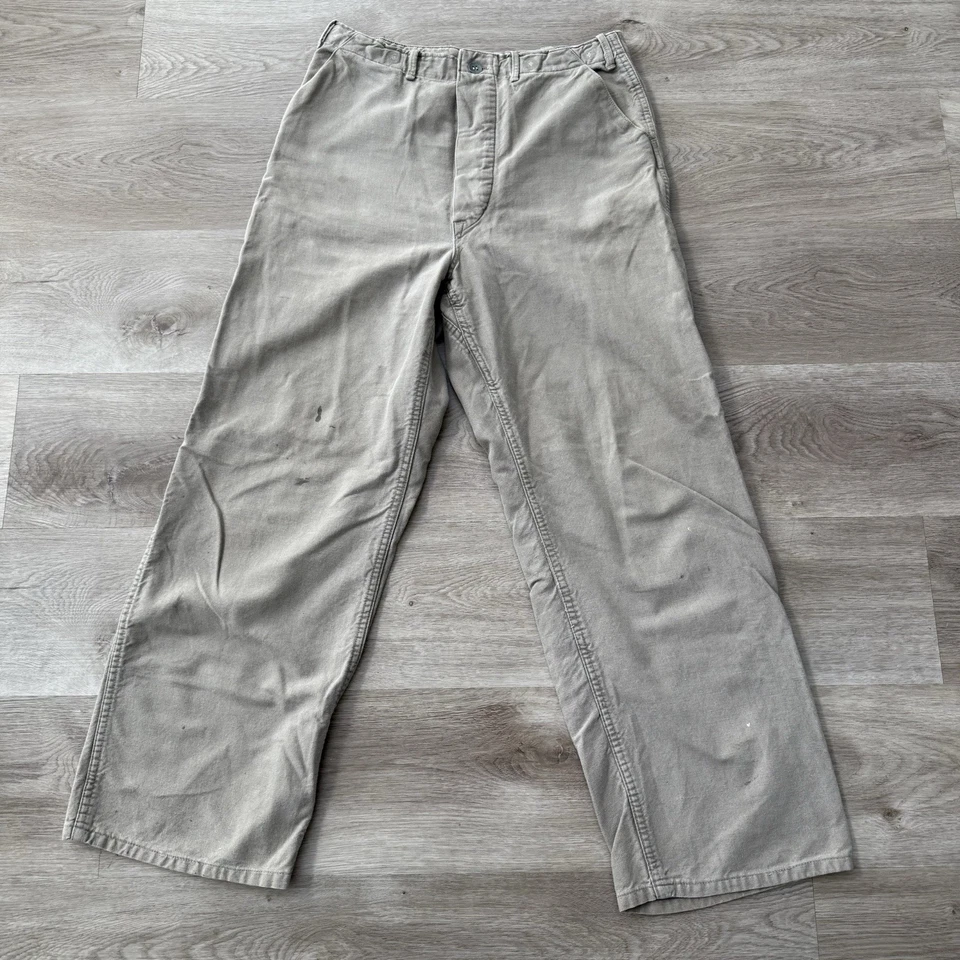 Vintage 40s Military Buckle Back One Pocket Button Fly Faded Canvas Pants 30x28 - Image 3 of 4