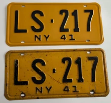 1941 New York License Plate PAIR - One is GOOD, One is a Professional Repaint