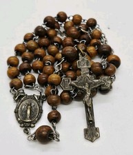 Rosary Beaded Necklace Faux Wood Religious Beads Prayer Beads 21.5 in