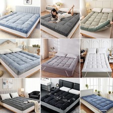 Rolling Futon Mattress w/ Elastic Straps 10cm Thick Quilted Topper for Floor/Bed