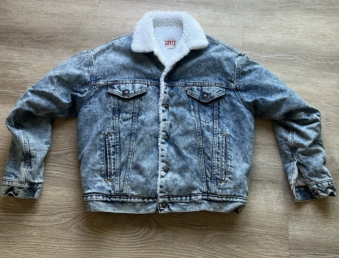 Vintage Levis Sherpa Lined Trucker Denim Jacket Large Western Rockabilly USA