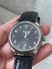 Echt Vintage Armbanduhr Kienzle Edelstahl Echtleder Quartz Schwarz 40mm