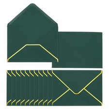 50 Pack Dark Green A6 Envelopes GIFT 4x6 Card Round Edge Envelope w Gold Border