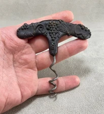 1890s–1920s Antique Grape Vine Corkscrew – Cast Metal Handle Vintage Wine Opener