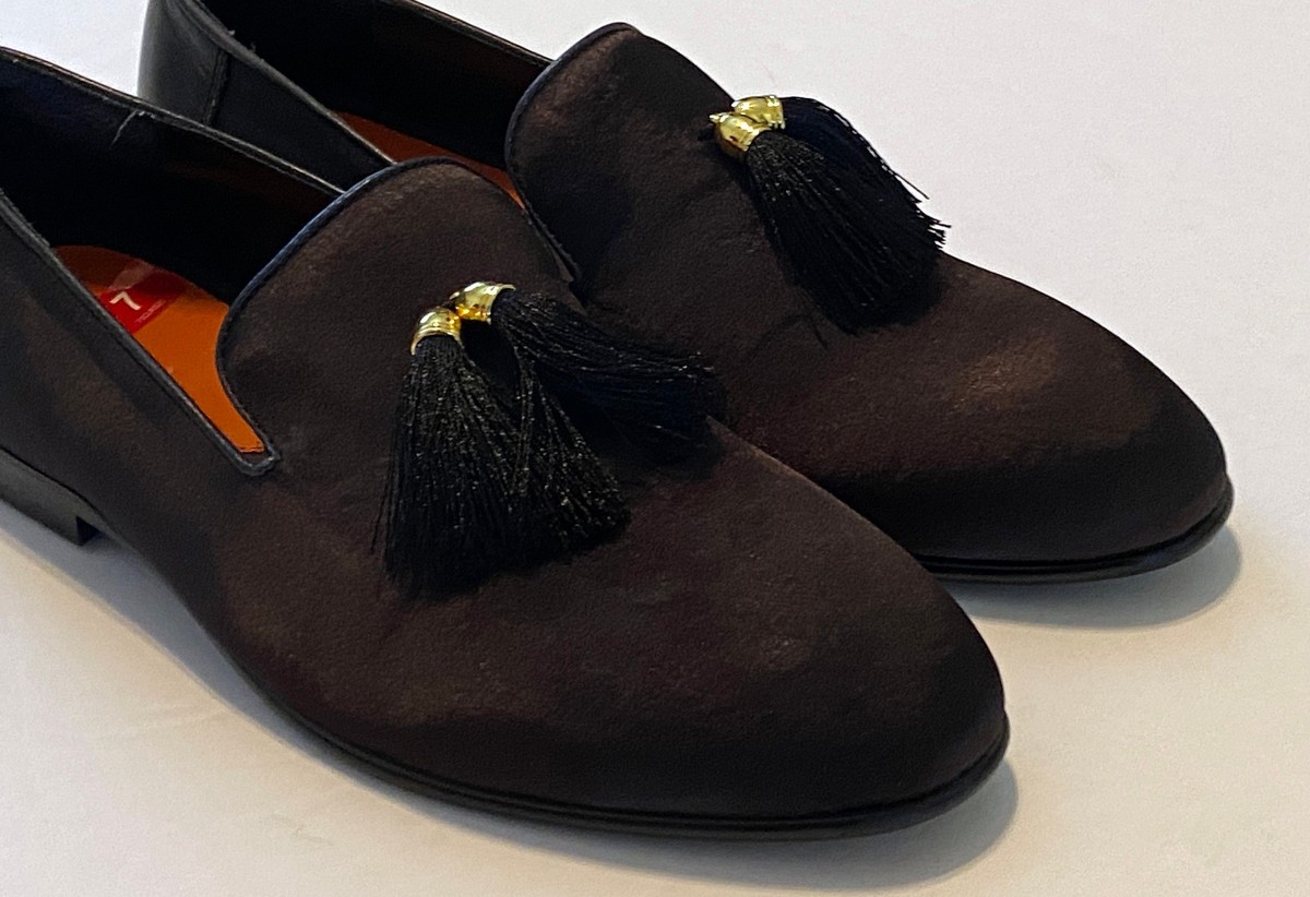 NEW Tallia Eduardo Black Leather Slip On Tassel Loafers 