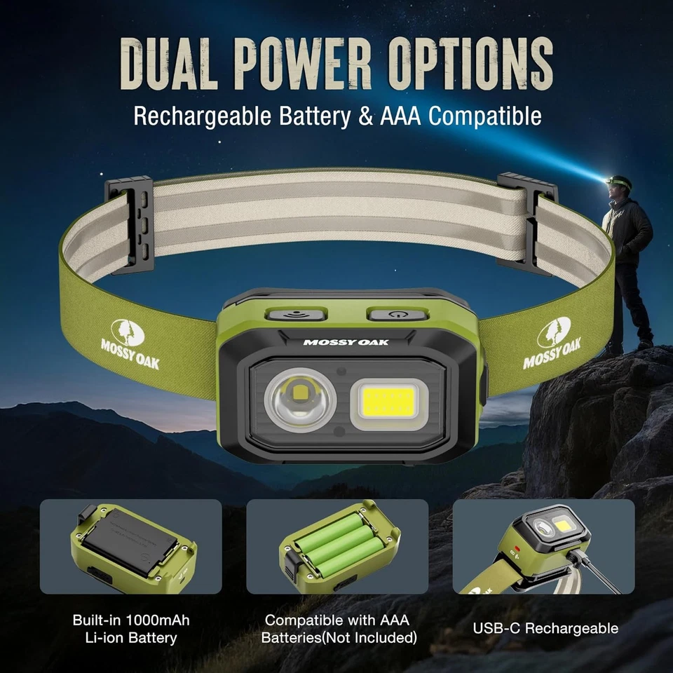 Mossy Oak 600 流明 LED 车头灯双电源运动传感器前灯美国 — 第 2/4 张图片