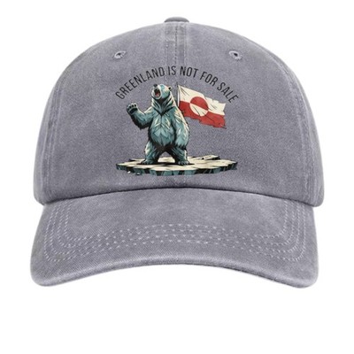 Arctic ''Greenland Is Not For Sale'' Polar Bear Unisex Washed Baseball Cap