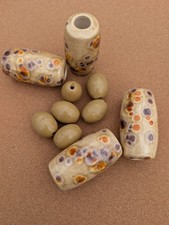 Beige Plum Orange Macram  Bead Lot Destash Tube Mix Match Ceramic Beads XL Large