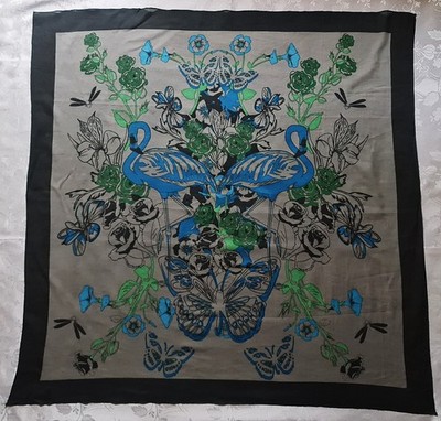 SCARF VINTAGE AUTHENTIC TOM TAILOR DENIM ANIMAL ART FLAMINGO COTTON 27'' SQUARE