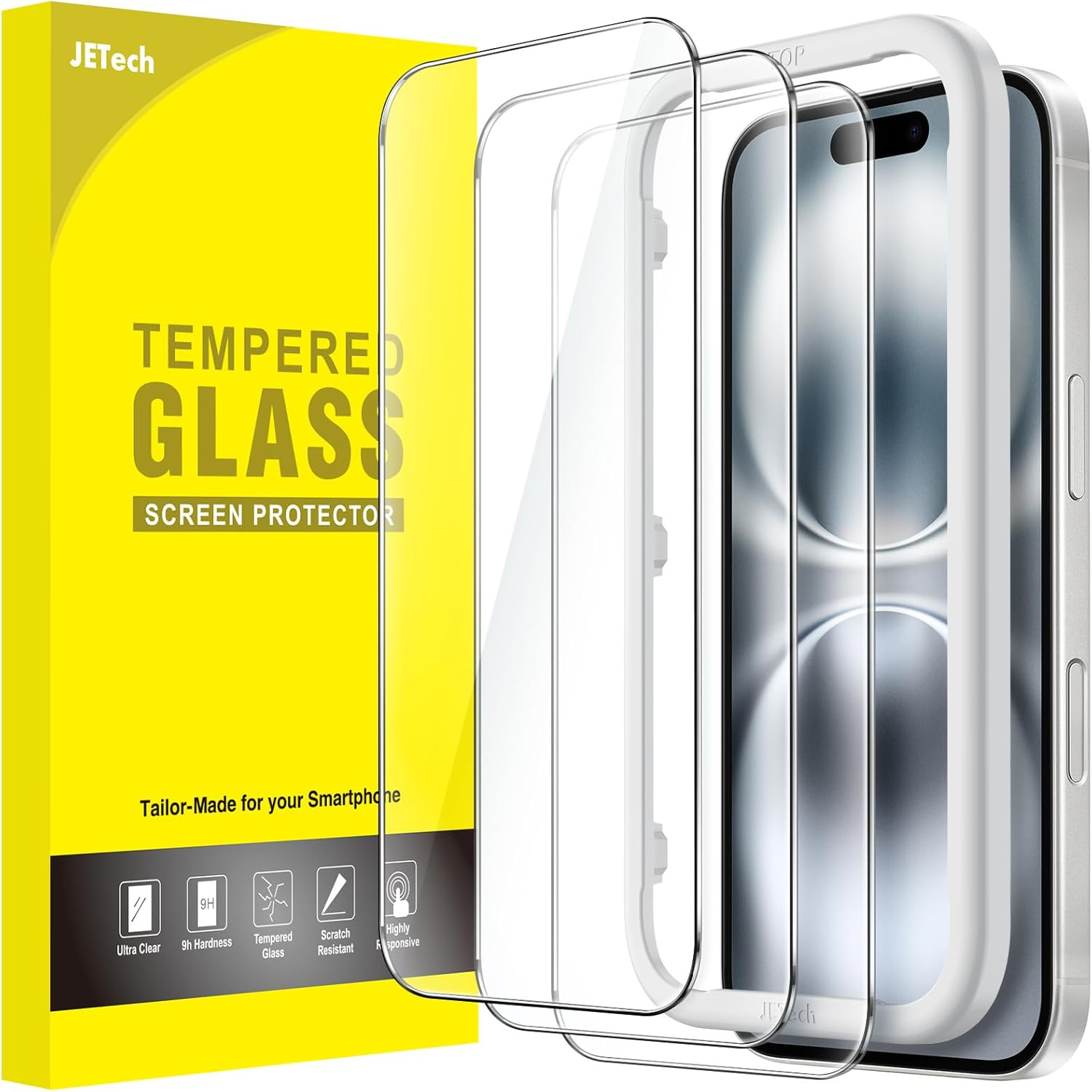 JETech iPhone 16 Screen Protector 3-Pack 6.1"" Tempered Glass HD Clear Film