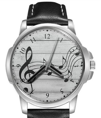 Armbanduhr Musiknoten Liebe Musik Lederband großes Zifferblatt Geschenk