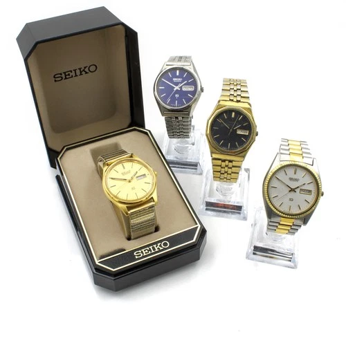 Vintage Seiko SQ Day Date 33-35mm 6-7in Quartz Men Wristwatch Lot of 4 #WB3741-4