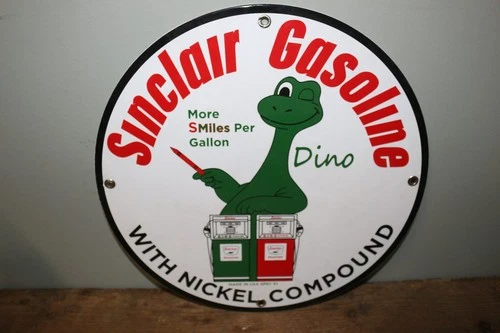 Vtg Dated 1961 Sinclair Dino Gasoline Gas Station 12" Porcelain Metal Sign