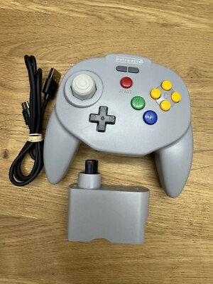 Retro-Bit Tribute 64 N64 Wireless Controller Nintendo Gray Tested Clean