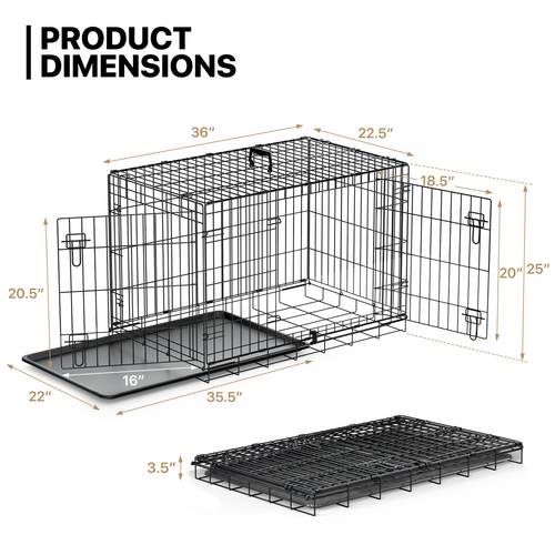 Dog Crate Kennel Folding Metal Pet Crate Cage Double door w/Slide-out Tray Black - Bild 24 von 36