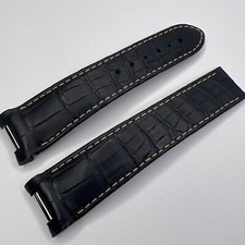 Omega 21mm STZ007497 Blue Leather Watch Deployment Band Strap CUZ012289