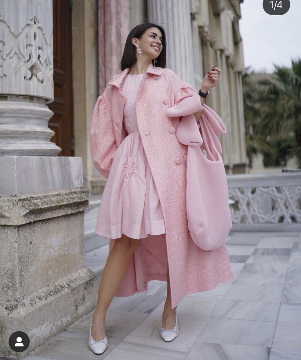 Wool Coat Simone Rocha Pink Coat Simone Rocha X H&M Tinsel Detail