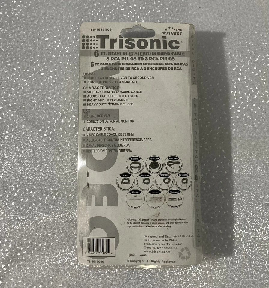 CABLE DOBLAJE DE METAL RESISTENTE TRISONIC (3) RCA 6'.Digital chapado en oro de 24 quilates. Foto 2 de 4