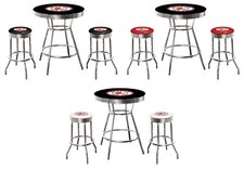 MLB 5PC Black Bar Table Swivel Seats Colored Vinyl Team Logo Decals Glass Option