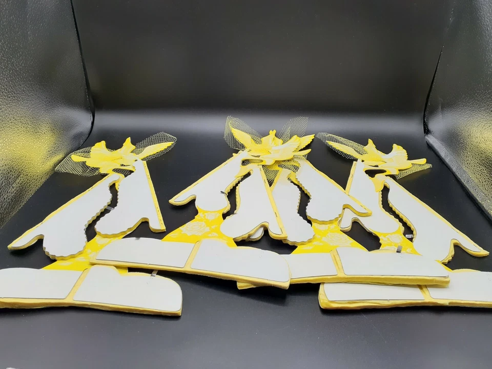 Campanas de boda vintage de panal decoración de mesa, nunca usadas, con tul, AMARILLO Foto 2 de 2