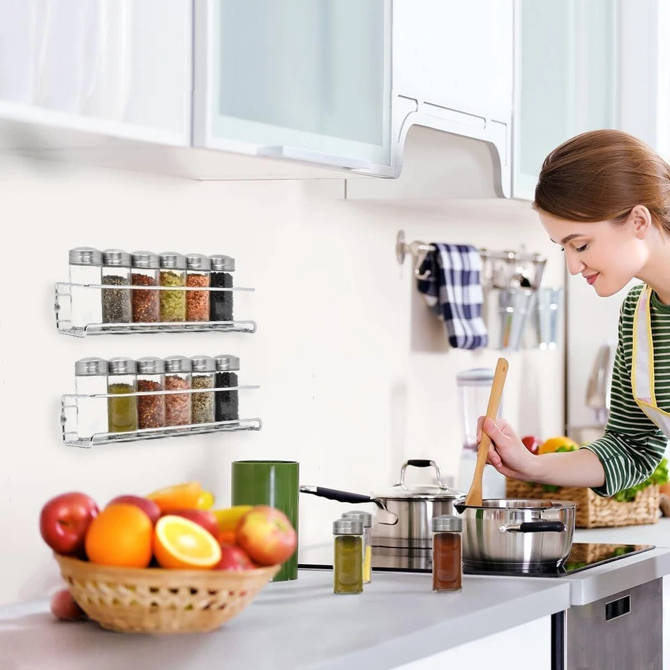 Portaspezie Set 2 Portaspezie Da Cucina Adesivo Mensola Portaspezie Da Parete Me - Immagine 2 di 4