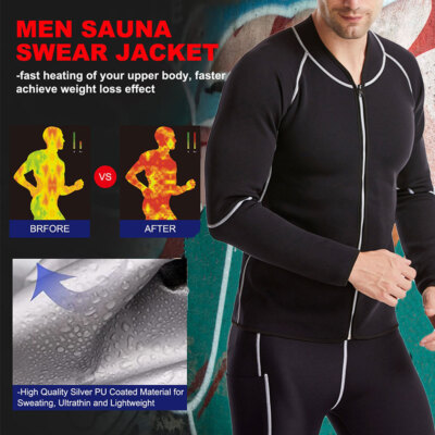 Sauna Suit for Men Sweat Sauna Jacket Long Sleeve Workout Zipper Sweat Top  Gym