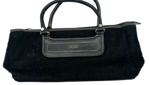 XOXO Black Faux Fur & Leather Handbag With Double Handles & Zipper Closure - Picture 3 of 9