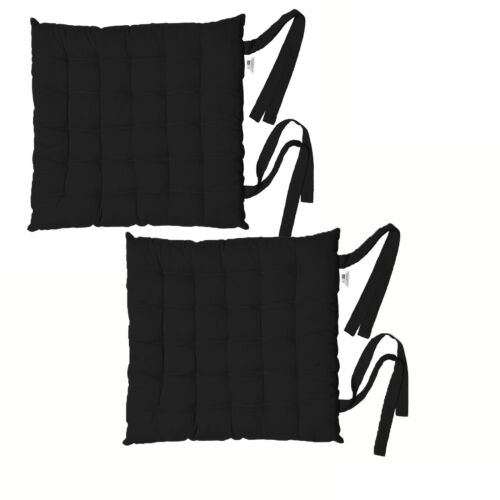 Rans Set of 2 Alfresco Cotton Chair Pads 40x40 cm - Plain Black - Picture 1 of 1