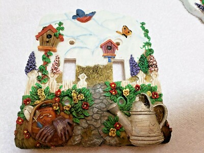 Wall Light Switch Cover Plate Garden Scene 3D Resin Bird Flowers Plants Pick 1