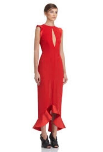 AQ/AQ Pierre Frill Hem Midi Dress Red Size UK 4 RRP £155 LF8 UU 01 - Picture 1 of 5