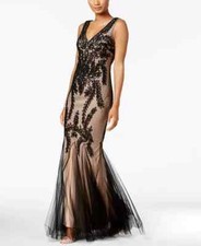 Betsy  Adam Soutache Mermaid Gown Black Nude Size 14
