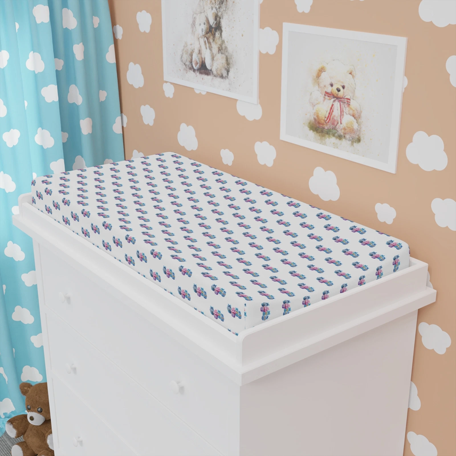 Changing Pad Cover with Cupcakes in blue Design