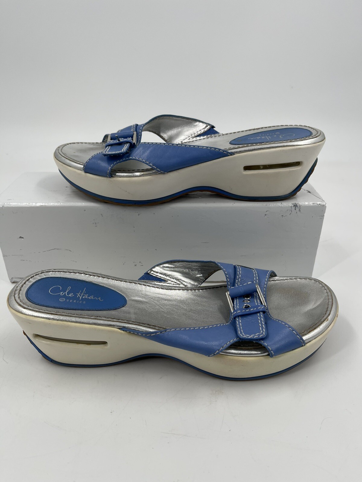 SAOLA Fibbia zeppa NikeAir blu Cole Haan suola argento e bianca taglia 7 5 D21967