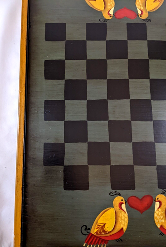 Vintage Folk Art Game Board Checkerboard w/ Love Doves - Picture 7 of 12