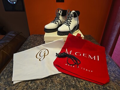 M.Gemi White Leather Black Fur Alpi Boots Size 8.5 US, Italy BRAND NEW w/extras