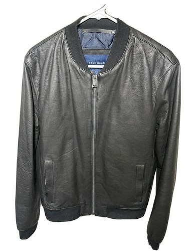 COLE HAAN BLACK BOMBER JACKET LEATHER 