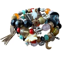 Multicolor Beaded Charm Boho Bracelet With Mixed Materials & Tassel Accents