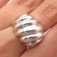 925 Sterling Silver Vintage Ribbed Wide Ring Size 6