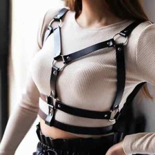 Women Goth Harness Pu Leather Studded Decor Harness Adjustable Harness Belt Goth
