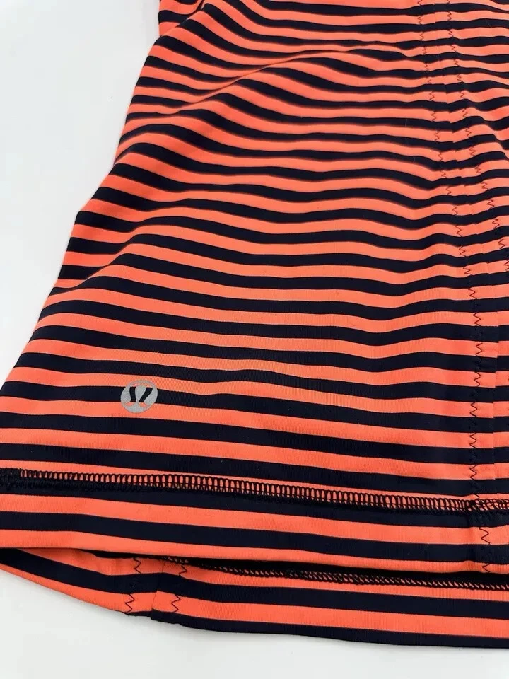 Lululemon Free To Be Tank Top 2 Orange Navy Stripe Built-In Bra Athleisure Yoga - Image 3 of 4
