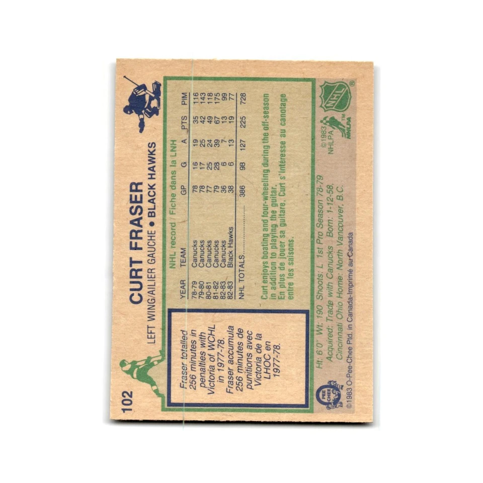 1983 O-Pee-Chee Curt Fraser Chicago Blackhawks #102 - Image 2 of 3