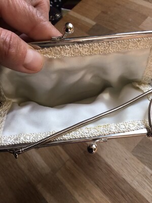 Petit Sac à Main Argenté Brodé Paillettes - Vintage - Très Bon état