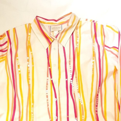 Capistrano Jeans Shirt Blouse Women 3X Stripes Pink/Orange Sequins NWT - Picture 2 of 4