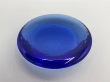 Fire And Light Cobalt Blue Recycled Glass Candle Stand Disc Paperweight 4.25”