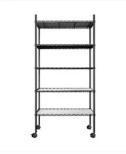 5 Tier Black Metal 14” L x 30” W x 60” H Large Adjustable Storage Shelf w/ Ro…