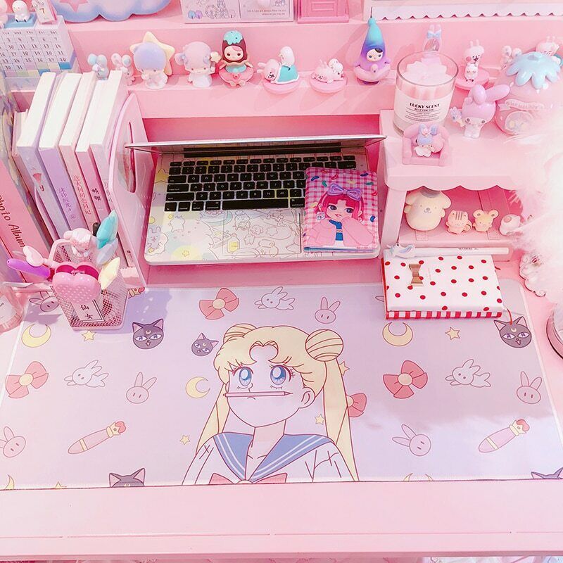 Cute Desk Accessories: Kawaii Desk Mat, Anime Mouse Pad, Large Mousepad  Pastel Pink, Anime Gifts Extra Large, Extended, Best Sellers 