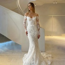 Sweetheart Long Sleeve Mermaid Full Lace Wedding Dress Backless Zipper Gowns