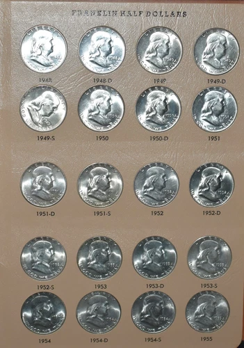 1948-1963  Franklin Half Dollars in a Dansco Album - 45 BU & Proof Silver Coins