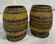 Pair of Carved Wooden Vases Made in Ecuador 